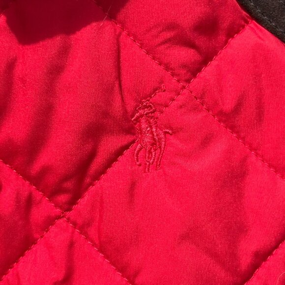 Ralph Lauren Red Quilted Calf Suede Trim Mid Length Barn Jacket Girls Size 12 - Picture 9 of 10